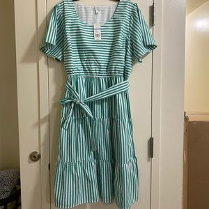 Green and white striped dress